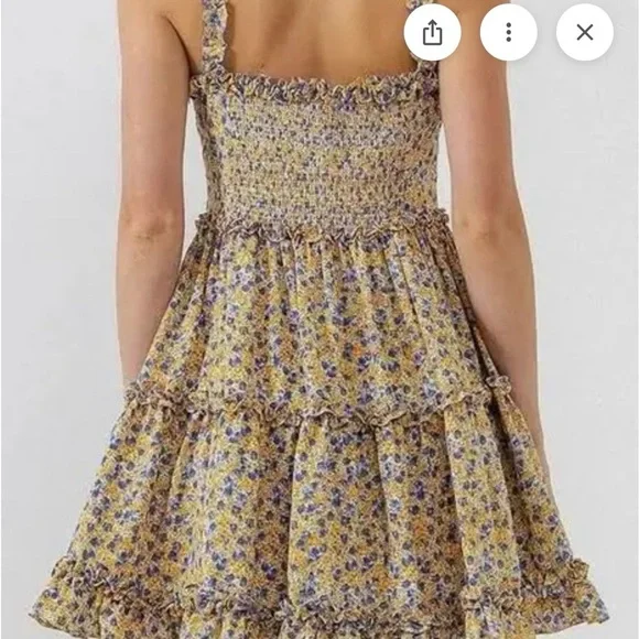 Floral Yellow and Blue Women’s  Dress - Picture 6 of 6